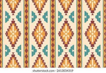 Geometric ethnic Native American tribal patterns, featuring Aztec and Navajo motifs, create a seamless decorative texture. Design for background ,curtain, carpet, clothing, wrapping, Batik.