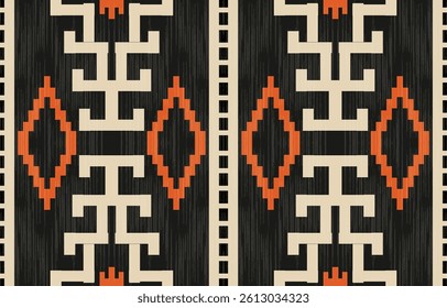 Geometric ethnic Native American tribal patterns, featuring Aztec and Navajo motifs, create a seamless decorative texture. Design for background ,curtain, carpet, clothing, wrapping, Batik.