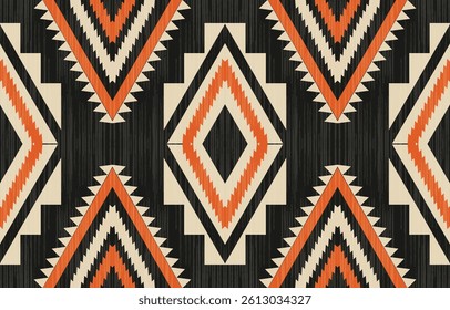 Geometric ethnic Native American tribal patterns, featuring Aztec and Navajo motifs, create a seamless decorative texture. Design for background ,curtain, carpet, clothing, wrapping, Batik.