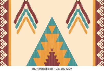 Geometric ethnic Native American tribal patterns, featuring Aztec and Navajo motifs, create a seamless decorative texture. Design for background ,curtain, carpet, clothing, wrapping, Batik.