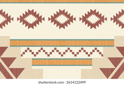 Geometric ethnic Native American tribal patterns, featuring Aztec and Navajo motifs, create a seamless decorative texture. Design for background ,curtain, carpet, clothing, wrapping, Batik.