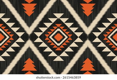 Geometric ethnic Native American tribal patterns, featuring Aztec and Navajo motifs, create a seamless decorative texture. Design for background ,curtain, carpet, clothing, wrapping, Batik.