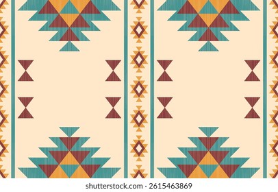 Geometric ethnic Native American tribal patterns, featuring Aztec and Navajo motifs, create a seamless decorative texture. Design for background ,curtain, carpet, clothing, wrapping, Batik.
