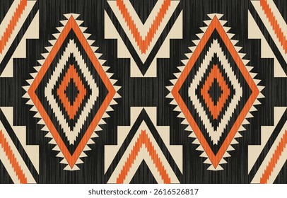 Geometric ethnic Native American tribal patterns, featuring Aztec and Navajo motifs, create a seamless decorative texture. Design for background ,curtain, carpet, clothing, wrapping, Batik.