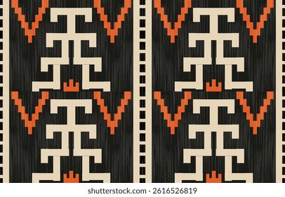 Geometric ethnic Native American tribal patterns, featuring Aztec and Navajo motifs, create a seamless decorative texture. Design for background ,curtain, carpet, clothing, wrapping, Batik.