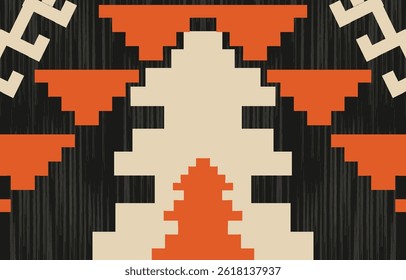 Geometric ethnic Native American tribal patterns, featuring Aztec and Navajo motifs, create a seamless decorative texture. Design for background ,curtain, carpet, clothing, wrapping, Batik.