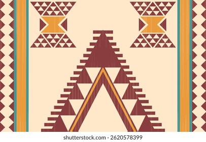 Geometric ethnic Native American tribal patterns, featuring Aztec and Navajo motifs, create a seamless decorative texture. Design for background ,curtain, carpet, clothing, wrapping, Batik.