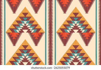 Geometric ethnic Native American tribal patterns, featuring Aztec and Navajo motifs, create a seamless decorative texture. Design for background ,curtain, carpet, clothing, wrapping, Batik.
