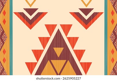Geometric ethnic Native American tribal patterns, featuring Aztec and Navajo motifs, create a seamless decorative texture. Design for background ,curtain, carpet, clothing, wrapping, Batik.