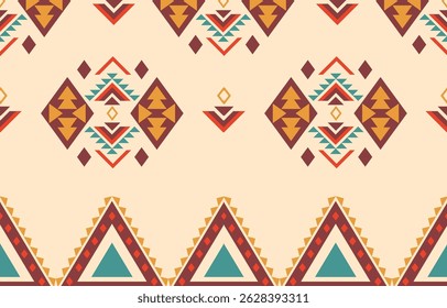 Geometric ethnic Native American tribal patterns, featuring Aztec and Navajo motifs, create a seamless decorative texture. Design for background ,curtain, carpet, clothing, wrapping, Batik.