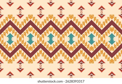Geometric ethnic Native American tribal patterns, featuring Aztec and Navajo motifs, create a seamless decorative texture. Design for background ,curtain, carpet, clothing, wrapping, Batik.