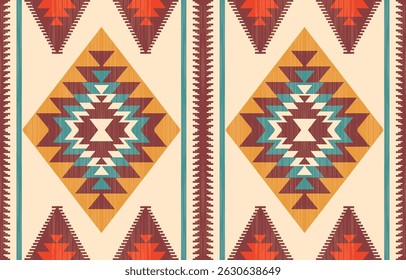 Geometric ethnic Native American tribal patterns, featuring Aztec and Navajo motifs, create a seamless decorative texture. Design for background ,curtain, carpet, clothing, wrapping, Batik.