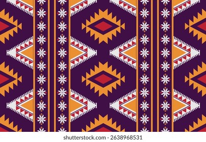 Geometric ethnic Native American tribal patterns, featuring Aztec and Navajo motifs, create a seamless decorative texture. Design for background ,curtain, carpet, clothing, wrapping, Batik.