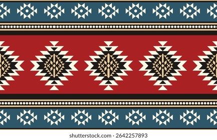 Geometric ethnic Native American tribal patterns, featuring Aztec and Navajo motifs, create a seamless decorative texture. Design for background ,curtain, carpet, clothing, wrapping, Batik.