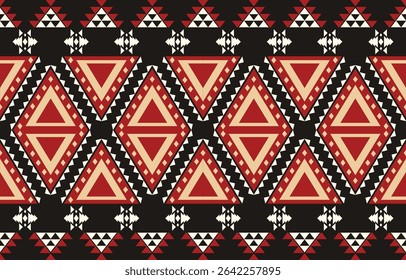 Geometric ethnic Native American tribal patterns, featuring Aztec and Navajo motifs, create a seamless decorative texture. Design for background ,curtain, carpet, clothing, wrapping, Batik.