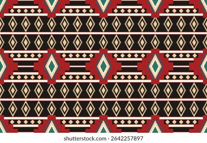 Geometric ethnic Native American tribal patterns, featuring Aztec and Navajo motifs, create a seamless decorative texture. Design for background ,curtain, carpet, clothing, wrapping, Batik.