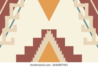 Geometric ethnic Native American tribal patterns, featuring Aztec and Navajo motifs, create a seamless decorative texture. Design for background ,curtain, carpet, clothing, wrapping, Batik.