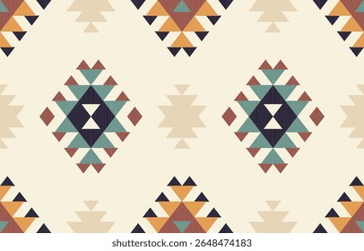 Geometric ethnic Native American tribal patterns, featuring Aztec and Navajo motifs, create a seamless decorative texture. Design for background ,curtain, carpet, clothing, wrapping, Batik.