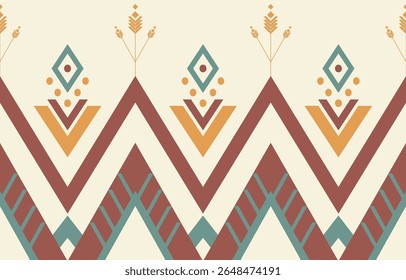 Geometric ethnic Native American tribal patterns, featuring Aztec and Navajo motifs, create a seamless decorative texture. Design for background ,curtain, carpet, clothing, wrapping, Batik.