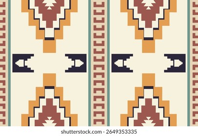 Geometric ethnic Native American tribal patterns, featuring Aztec and Navajo motifs, create a seamless decorative texture. Design for background ,curtain, carpet, clothing, wrapping, Batik.
