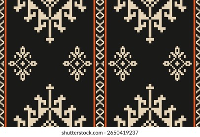 Geometric ethnic Native American tribal patterns, featuring Aztec and Navajo motifs, create a seamless decorative texture. Design for background ,curtain, carpet, clothing, wrapping, Batik.