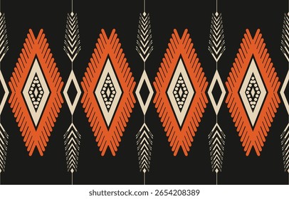 Geometric ethnic Native American tribal patterns, featuring Aztec and Navajo motifs, create a seamless decorative texture. Design for background ,curtain, carpet, clothing, wrapping, Batik.