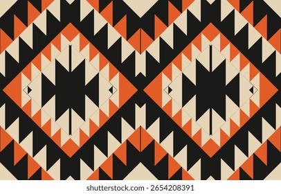 Geometric ethnic Native American tribal patterns, featuring Aztec and Navajo motifs, create a seamless decorative texture. Design for background ,curtain, carpet, clothing, wrapping, Batik.