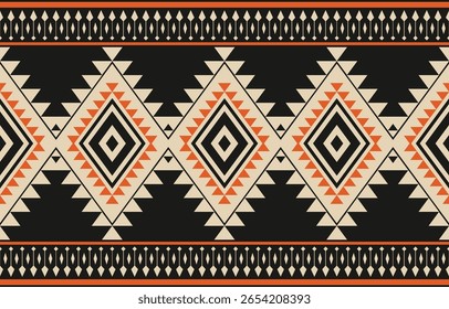 Geometric ethnic Native American tribal patterns, featuring Aztec and Navajo motifs, create a seamless decorative texture. Design for background ,curtain, carpet, clothing, wrapping, Batik.