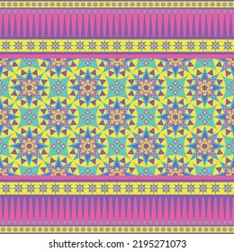 Geometrisches, einheimisches Blumenmuster nahtloses orientalisches traditionelles Design für Stoff, Vorhang, Hintergrund, Teppich, Tapeten, Kleidung, Umhüllung, Batik, Textilien