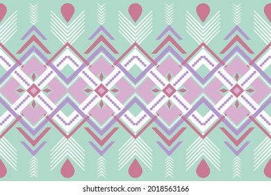 Geometric Ethnic Native Motif Aztec Indian  pattern Mandalas vector pattern design for background wallpaper carpet fabric tile using coral pink purple
white on green for cute bright soft tone art