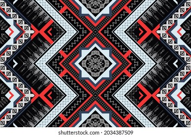 Geometric ethnic native pattern and aztec oriental seamless pattern traditional Design for background,carpet,wallpaper,clothing,wrapping,Batik,fabric,Vector illustration.embroidery style.