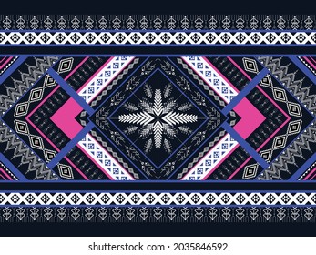 Geometric ethnic native pattern and aztec oriental seamless pattern traditional Design for background,carpet,wallpaper,clothing,wrapping,Batik,fabric,Vector illustration.embroidery style.