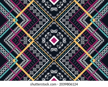 Geometric ethnic native pattern and aztec oriental seamless pattern traditional Design for background,carpet,wallpaper,clothing,wrapping,Batik,fabric,Vector illustration.embroidery style.