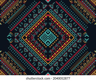 Geometric ethnic native pattern and aztec oriental seamless pattern traditional Design for background,carpet,wallpaper,clothing,wrapping,Batik,fabric,Vector illustration.embroidery style.