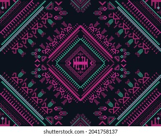 Geometric ethnic native pattern and aztec oriental seamless pattern traditional Design for background,carpet,wallpaper,clothing,wrapping,Batik,fabric,Vector illustration.embroidery style.