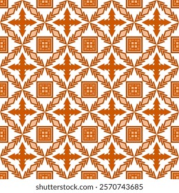 geometric ethnic Navajo pattern featuring diamond shapes symmetrical motifs in earthy tones of brown on light brown background, resembling embroidered fabric. Vector ethnic seamless pattern. Navajo