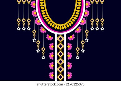 Geometric Ethnic necklace, neckline embroidery colorful traditional pattern design for woman clothing, jewelry, collar shirts, T-shirt.