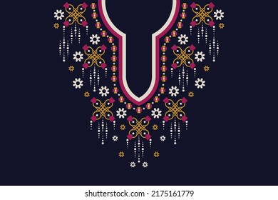 Geometric ethnic neckline. Floral Ethnic oriental pattern traditional. Tribal necklace embroidery design for fashion women.background,wallpaper,clothing and wrapping.
