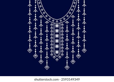 Geometric ethnic neckline flower pattern background. traditional style. decoration, textile, fabric, clothing.