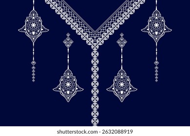 Geometric ethnic neckline flower pattern background. traditional style. decoration, textile, fabric, clothing.
