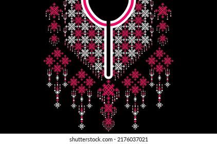 Geometric ethnic neckline. Ethnic oriental traditional design. Neckline embroidery design for fashion, background, wallpaper, clothing, wrapping, etc.