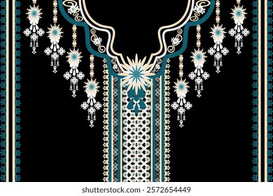 Geometric Ethnic Neckline Pattern. Embroidery decoration oriental textile fabric neck design for fabric, clothing, fashion women, necklace.