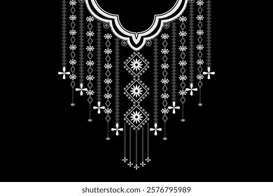 Geometric Ethnic Neckline Pattern. Embroidery decoration oriental textile fabric neck design for fabric, clothing, fashion women, necklace.