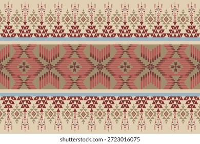Geometric étnico o padrão sem costura tom tradicional vermelho e marrom no fundo de creme.Design para
plano de fundo,tapete,papel de parede.roupas,encapsulamento,tecido Batik,Ilustração vetorial.