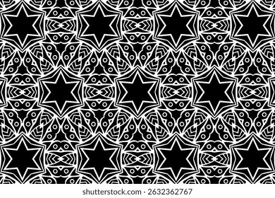 Geometric ethnic openwork black white pattern. Template, stencil suitable for laser cutting of metal, wood carving, coloring, stained glass. Ornaments of the East, Asia, India, Mexico, Aztec, Peru.