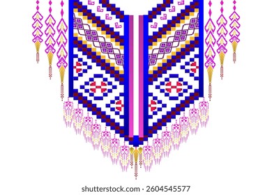 Geometric ethnic orienital ikat seamless pattern traditional Design for background,batik ,Vecter,wallpaper,curtain,Embrodidery, African fashion necklace for women  Neckline emboroidery neckline 