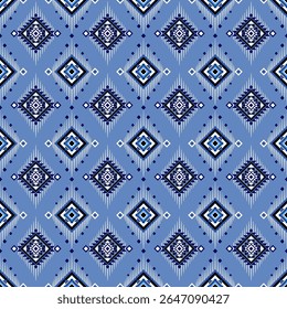 Geometric ethnic oriental in blue tone seamless pattern art traditional Design for background  carpet  wallpaper