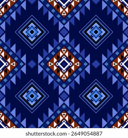 Geometric ethnic oriental in blue tone seamless pattern art traditional Design for background  carpet  wallpaper