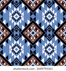 Geometric ethnic oriental in blue tone seamless pattern art traditional Design for background  carpet  wallpaper