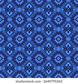 Geometric ethnic oriental in blue tone seamless pattern art traditional Design for background  carpet  wallpaper